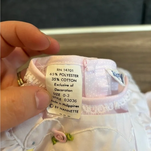 Nanette Vintage Baby Girl Dress Duck Goose Lace 0-3mo - Picture 8 of 9